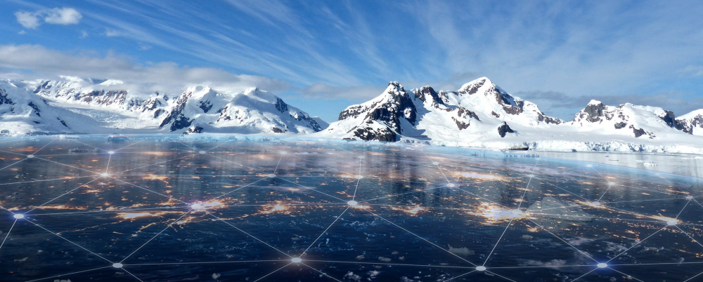 Digitales Datennetz, das auf Eisberge zusteuert